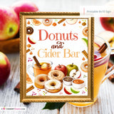 Donuts & Cider Bar Sign, Fall Party Printable, Apple Cider Donut Bar, Autumn Brunch Sign, Thanksgiving Food Station, Instant Download 8x10