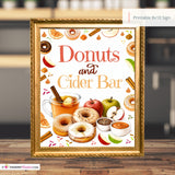 Donuts & Cider Bar Sign, Fall Party Printable, Apple Cider Donut Bar, Autumn Brunch Sign, Thanksgiving Food Station, Instant Download 8x10