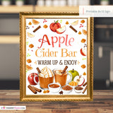 Apple Cider Bar Sign, Fall Drink Station Printable, Hot Apple Cider Bar, Autumn Party Sign, Thanksgiving Decor, Instant Download 8x10