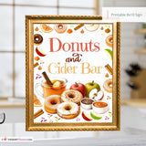 Donuts & Cider Bar Sign, Fall Party Printable, Apple Cider Donut Bar, Autumn Brunch Sign, Thanksgiving Food Station, Instant Download 8x10