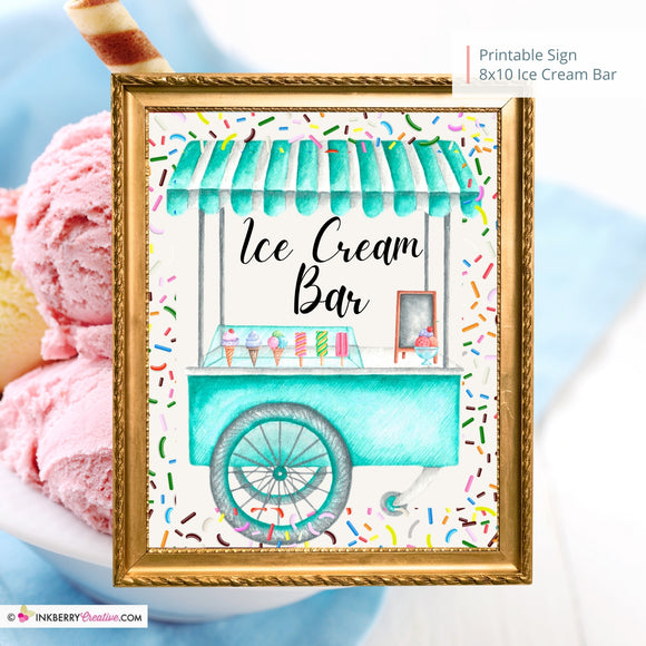 Ice Cream Cart Printable Sign, Wedding Sign, Bridal Baby Shower Birthday Party Ice Cream Bar Sign 8x10, PDF, Instant Download, Digital File