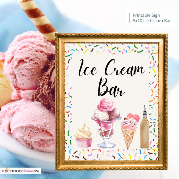 Ice Cream Bar Printable Sign, Wedding Sign, Bridal Baby Shower Birthday Party Ice Cream Bar Sign 8x10, PDF, Instant Download, Digital File