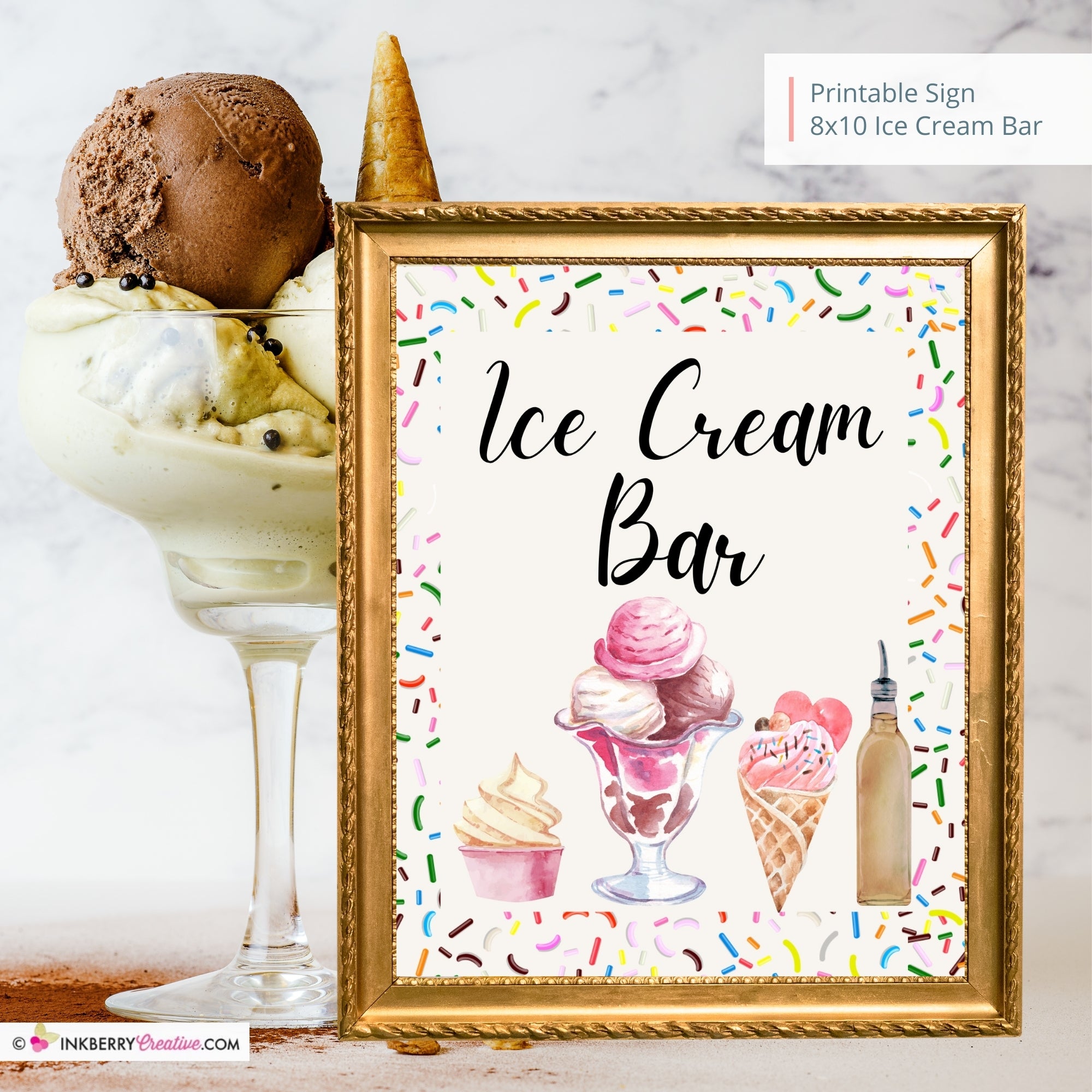 Ice Cream Bar Printable Sign, Wedding Sign, Bridal Baby Shower Birthday Party Ice Cream Bar Sign 8x10, PDF, Instant Download, Digital File