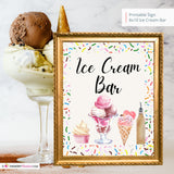 Ice Cream Bar Printable Sign, Wedding Sign, Bridal Baby Shower Birthday Party Ice Cream Bar Sign 8x10, PDF, Instant Download, Digital File