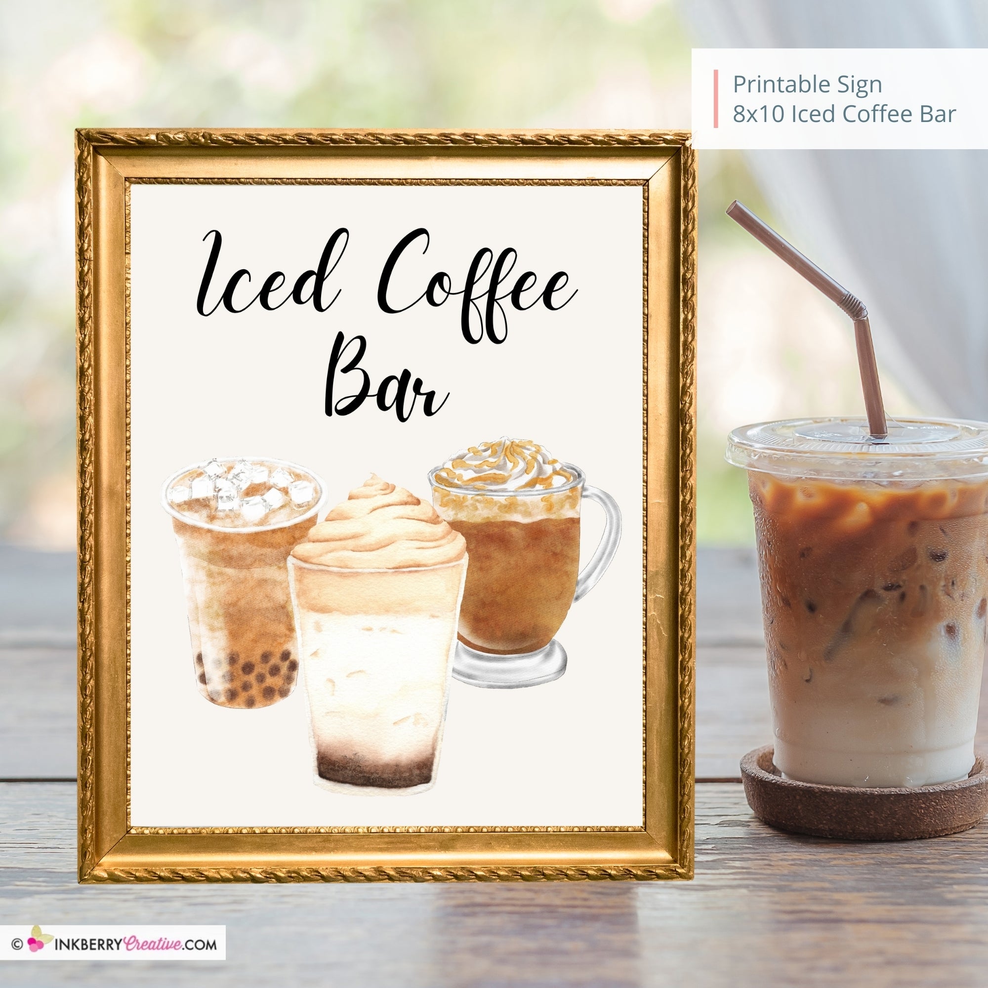 Iced Coffee Bar Printable Sign, Wedding Sign, Bridal Baby Shower Birthday Party Coffee Bar Sign 8x10, PDF, Instant Download, Digital File