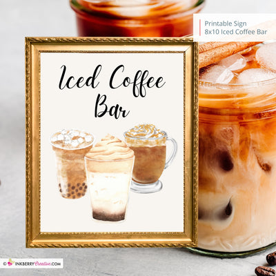 Iced Coffee Bar Printable Sign, Wedding Sign, Bridal Baby Shower Birthday Party Coffee Bar Sign 8x10, PDF, Instant Download, Digital File