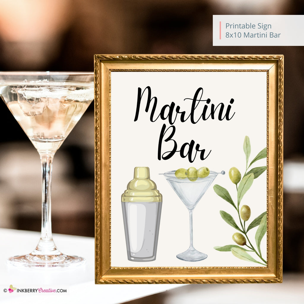 Martini Bar Printable Sign, Wedding, Bridal, Birthday Party Martini Bar Sign 8x10, PDF, Instant Download, Digital File