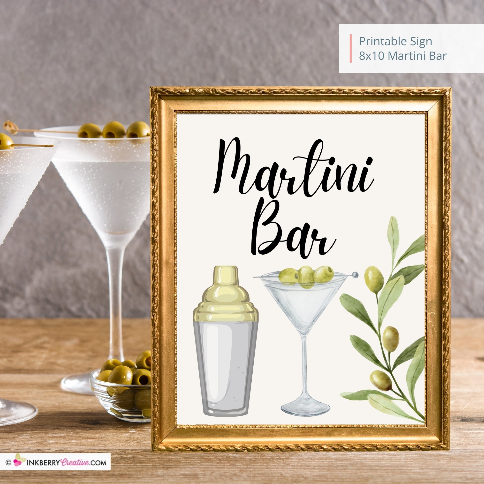 Martini Bar Printable Sign, Wedding, Bridal, Birthday Party Martini Bar Sign 8x10, PDF, Instant Download, Digital File