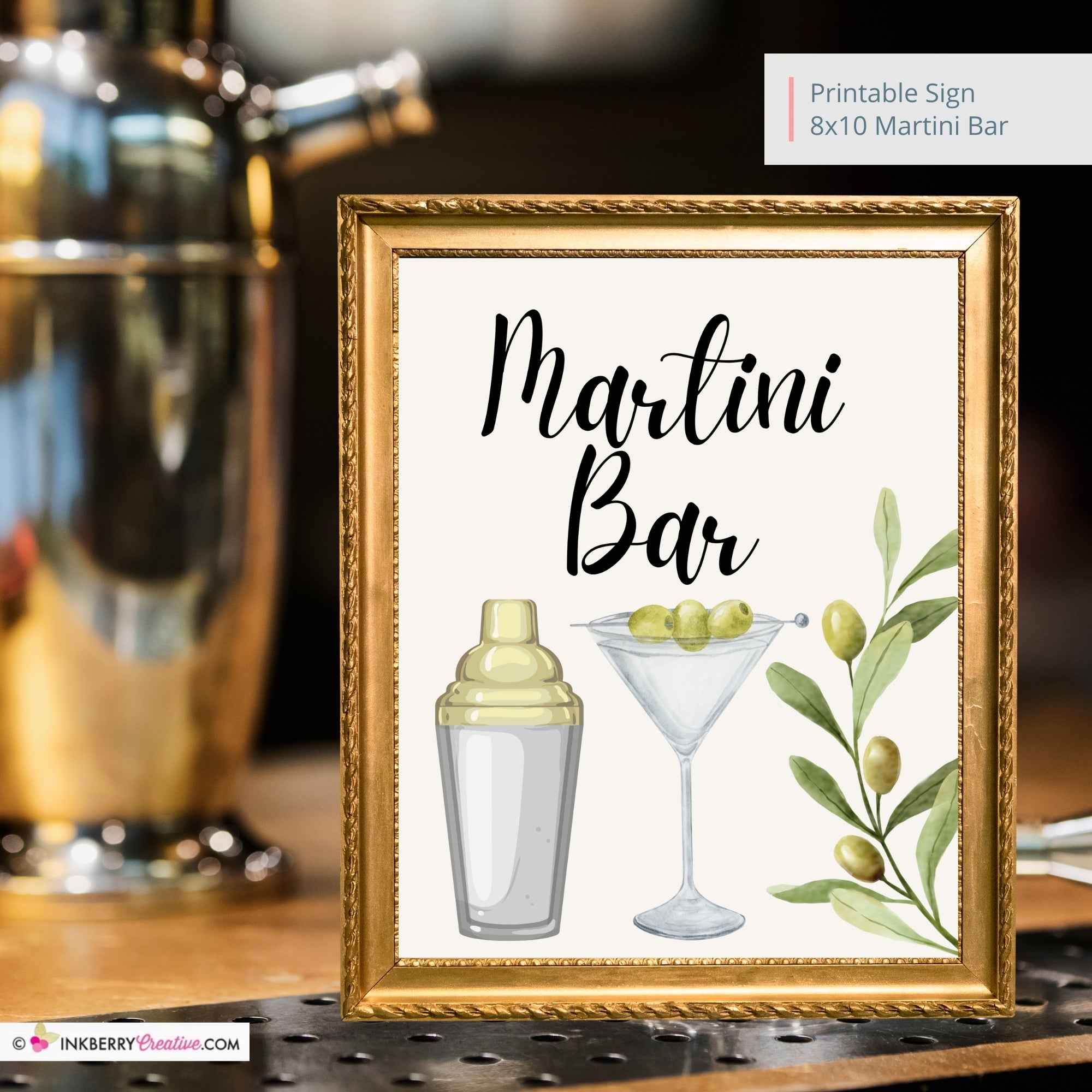 Martini Bar Printable Sign, Wedding, Bridal, Birthday Party Martini Bar Sign 8x10, PDF, Instant Download, Digital File
