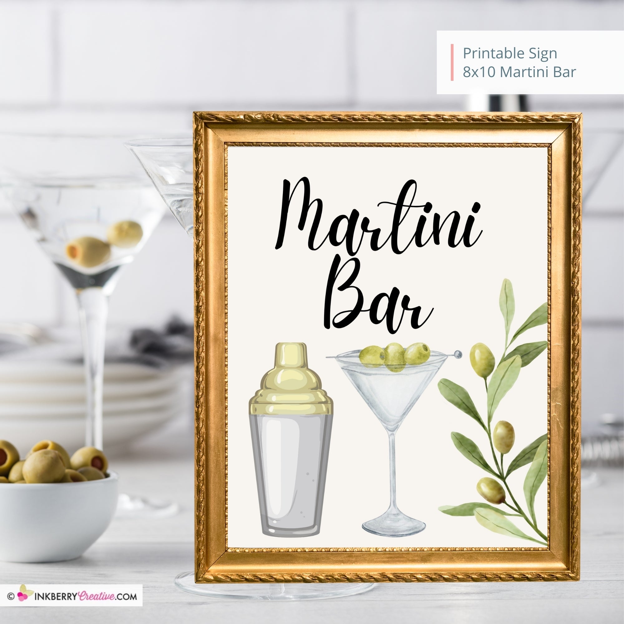 Martini Bar Printable Sign, Wedding, Bridal, Birthday Party Martini Bar Sign 8x10, PDF, Instant Download, Digital File
