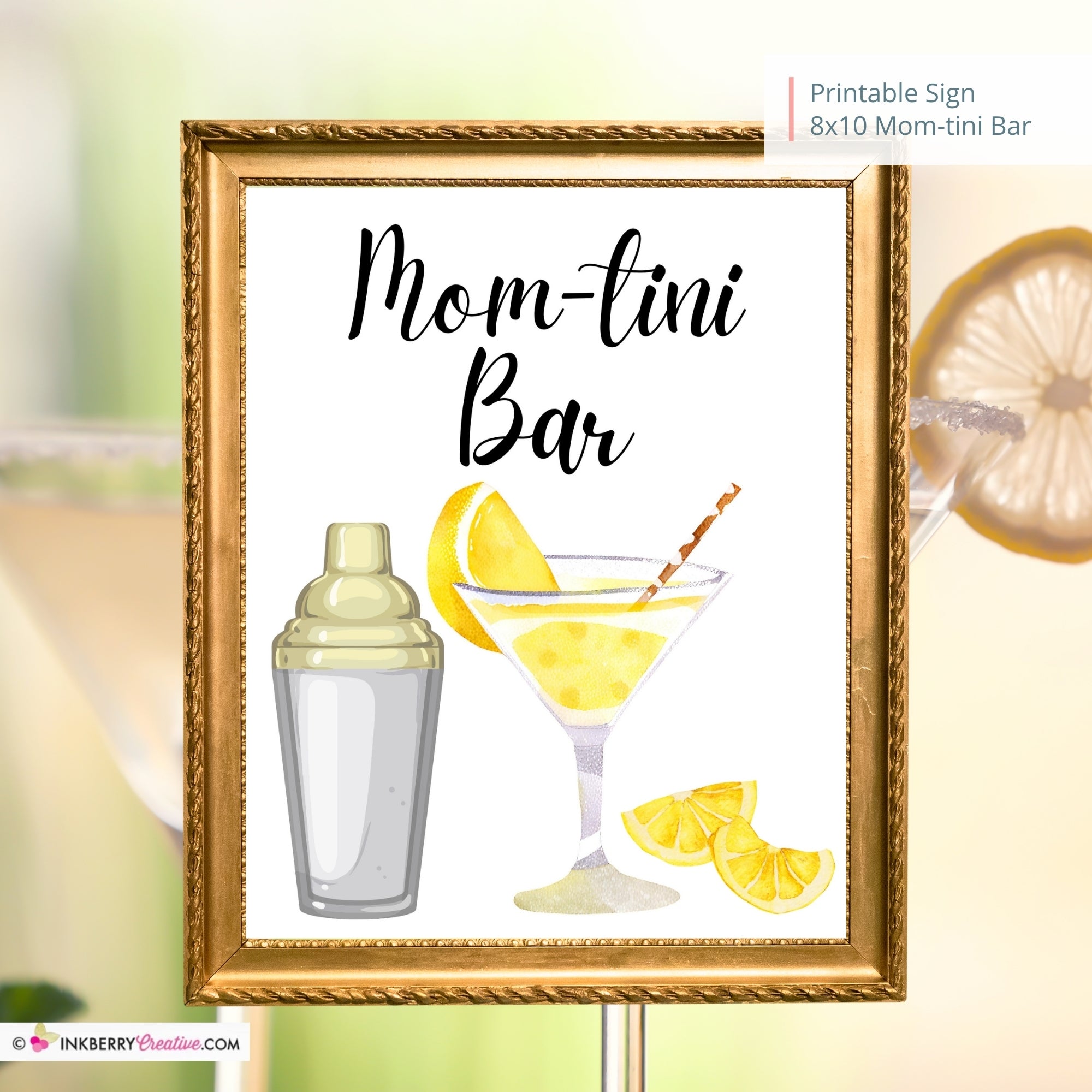 Lemon Mom-tini Martini Bar Printable Sign, Wedding, Bridal, Birthday Party Lemon Martini Bar Sign 8x10, PDF, Instant Download, Digital File