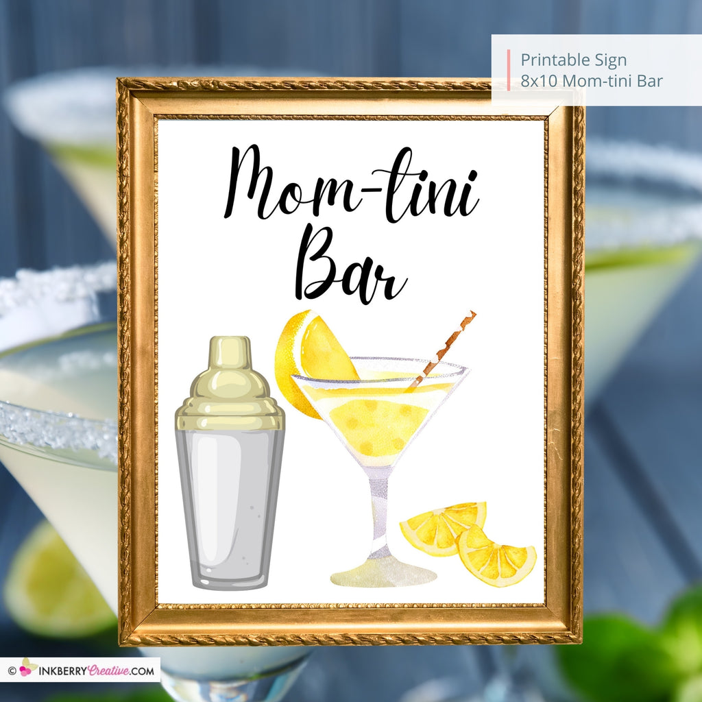 Lemon Mom-tini Martini Bar Printable Sign, Wedding, Bridal, Birthday Party Lemon Martini Bar Sign 8x10, PDF, Instant Download, Digital File