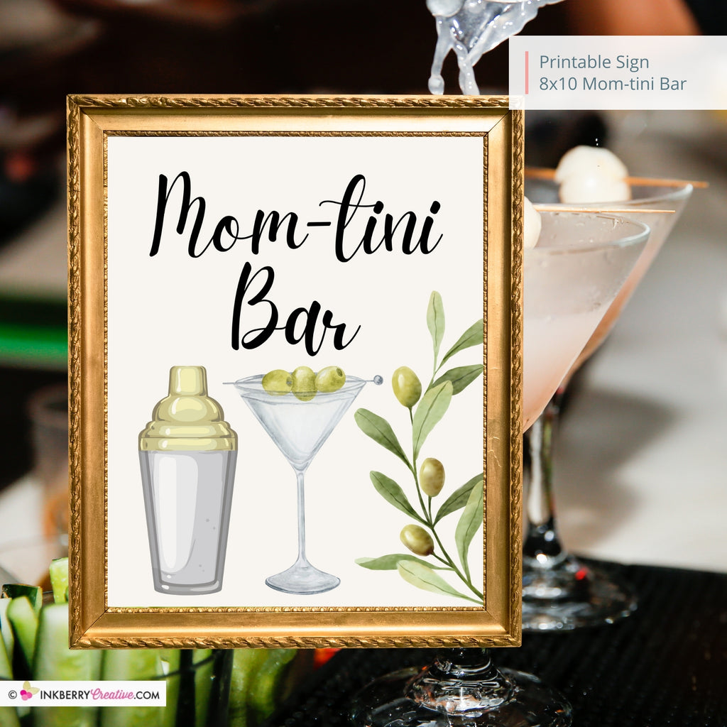 Mom-tini Martini Bar Printable Sign, Wedding, Bridal, Birthday Party Martini Bar Sign 8x10, PDF, Instant Download, Digital File