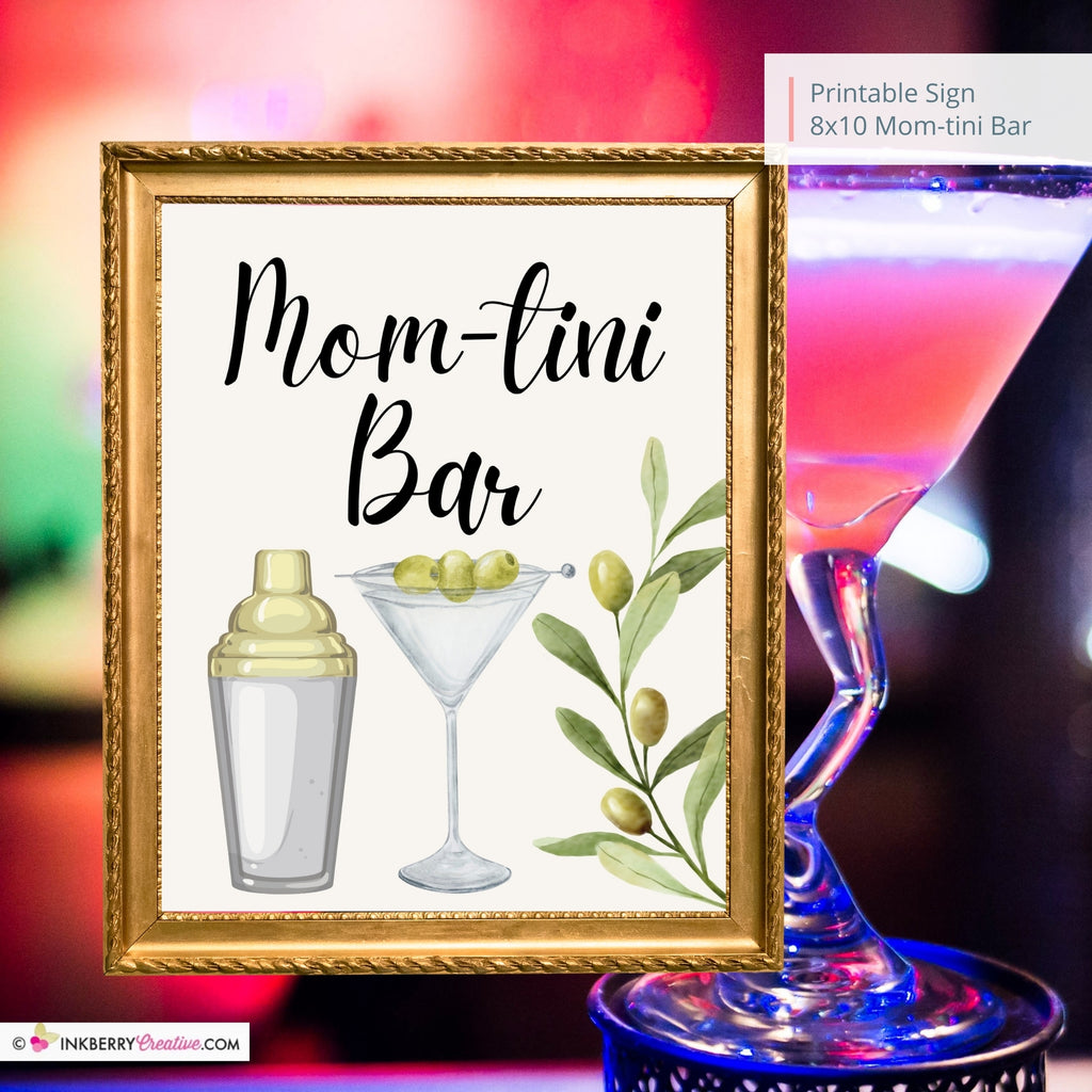 Mom-tini Martini Bar Printable Sign, Wedding, Bridal, Birthday Party Martini Bar Sign 8x10, PDF, Instant Download, Digital File