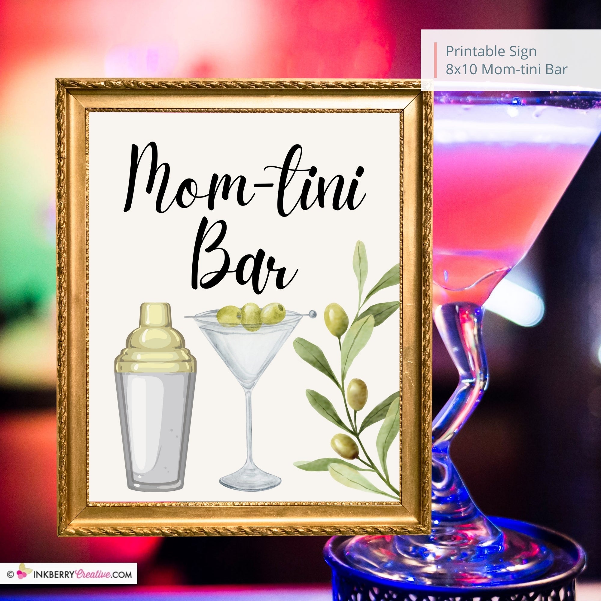 Mom-tini Martini Bar Printable Sign, Wedding, Bridal, Birthday Party Martini Bar Sign 8x10, PDF, Instant Download, Digital File
