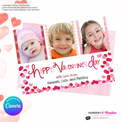 Patterns and Hearts - Valentine's Day Photo Card - Personalize and Edit in Canva