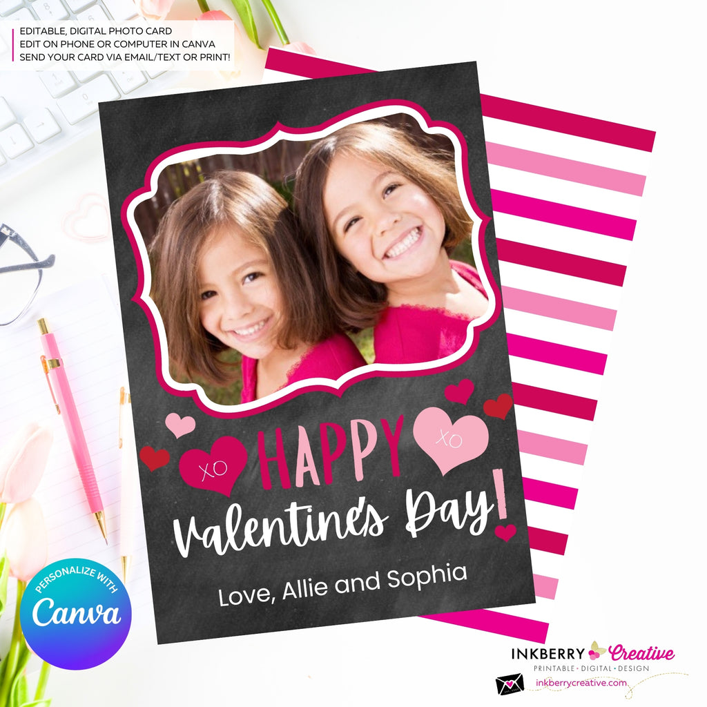 Ornate Frame Chalkboard - Valentine's Day Photo Card - Personalize and Edit in Canva