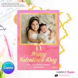 Pink and Gold Bow Valentine's Day Photo Card - Personalize and Edit in Canva
