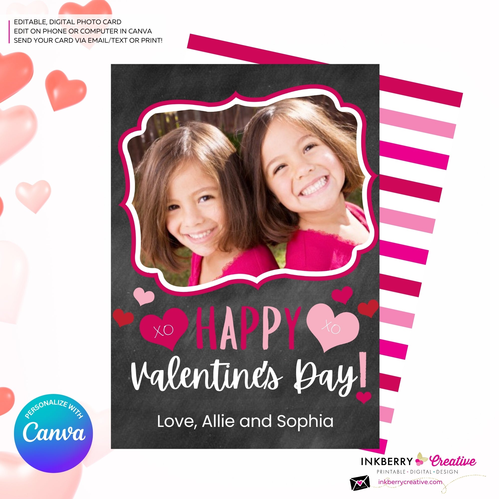 Ornate Frame Chalkboard - Valentine's Day Photo Card - Personalize and Edit in Canva