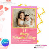 Pink and Gold Bow Valentine's Day Photo Card - Personalize and Edit in Canva