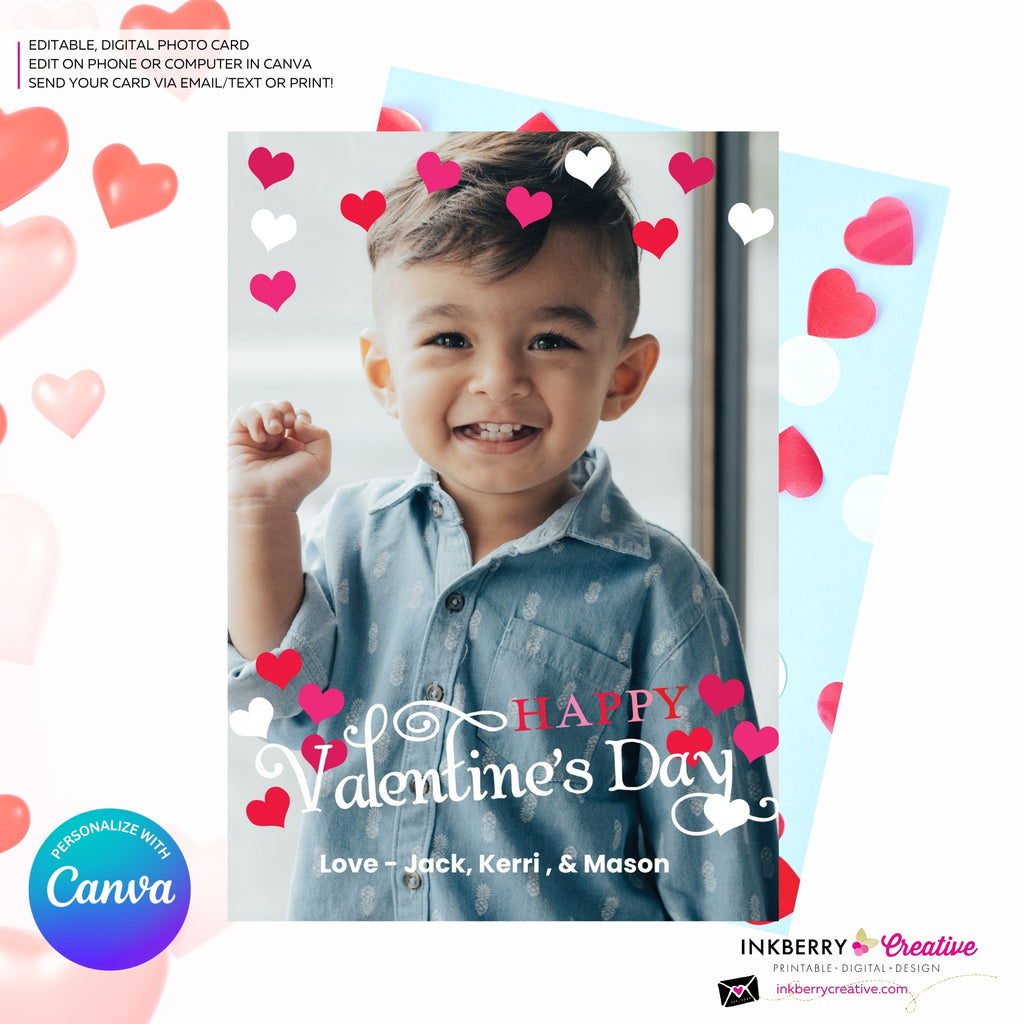 Valentine's Day Hearts Overlay Photo Card - Personalize and Edit in Canva