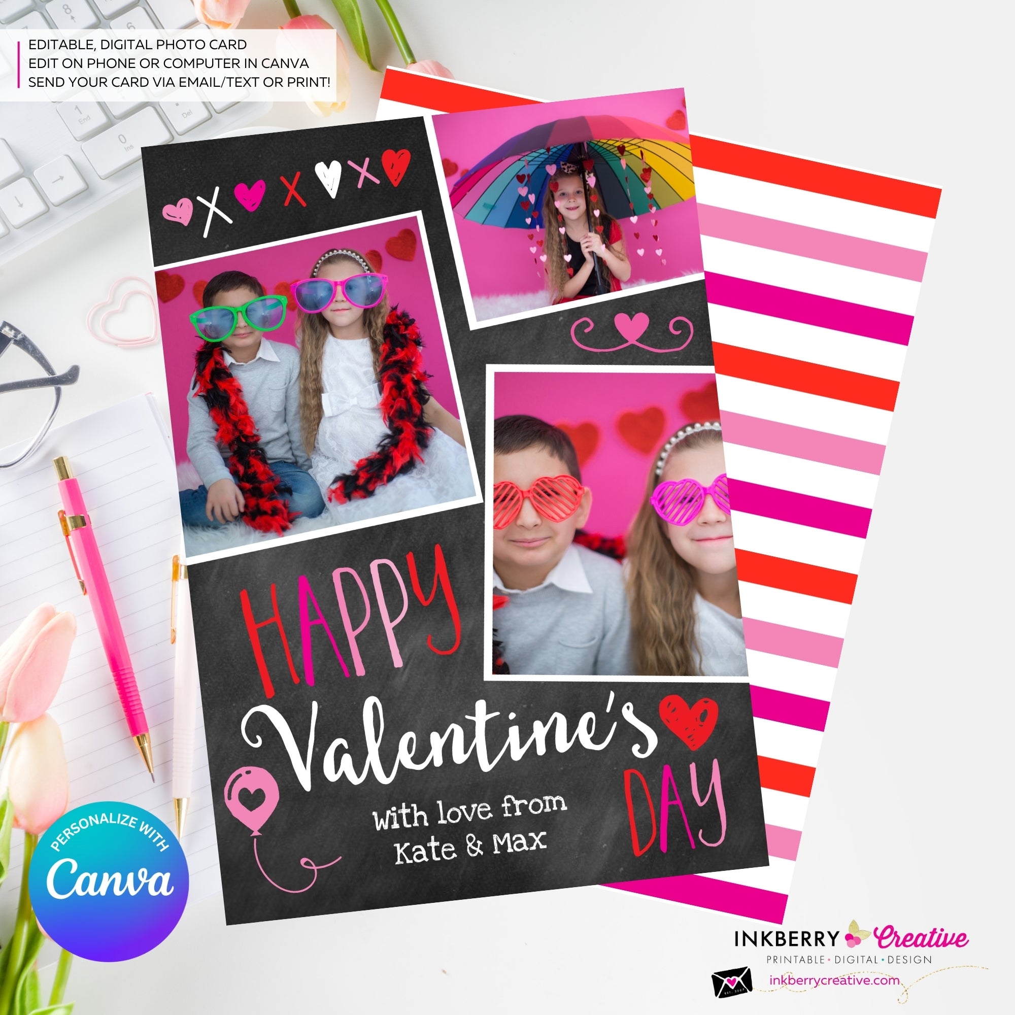 Chalkboard Doodles - Valentine's Day Photo Card - Personalize and Edit in Canva