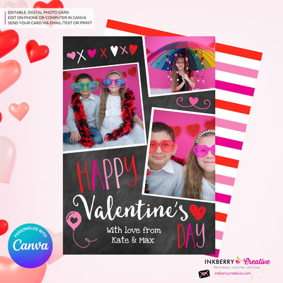Chalkboard Doodles - Valentine's Day Photo Card - Personalize and Edit in Canva
