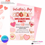 Valentine's Day Cookie Decorating Party Invitation, Editable Canva Template, Watercolor, Valentine Cookie Baking Party, Editable Canva Invite