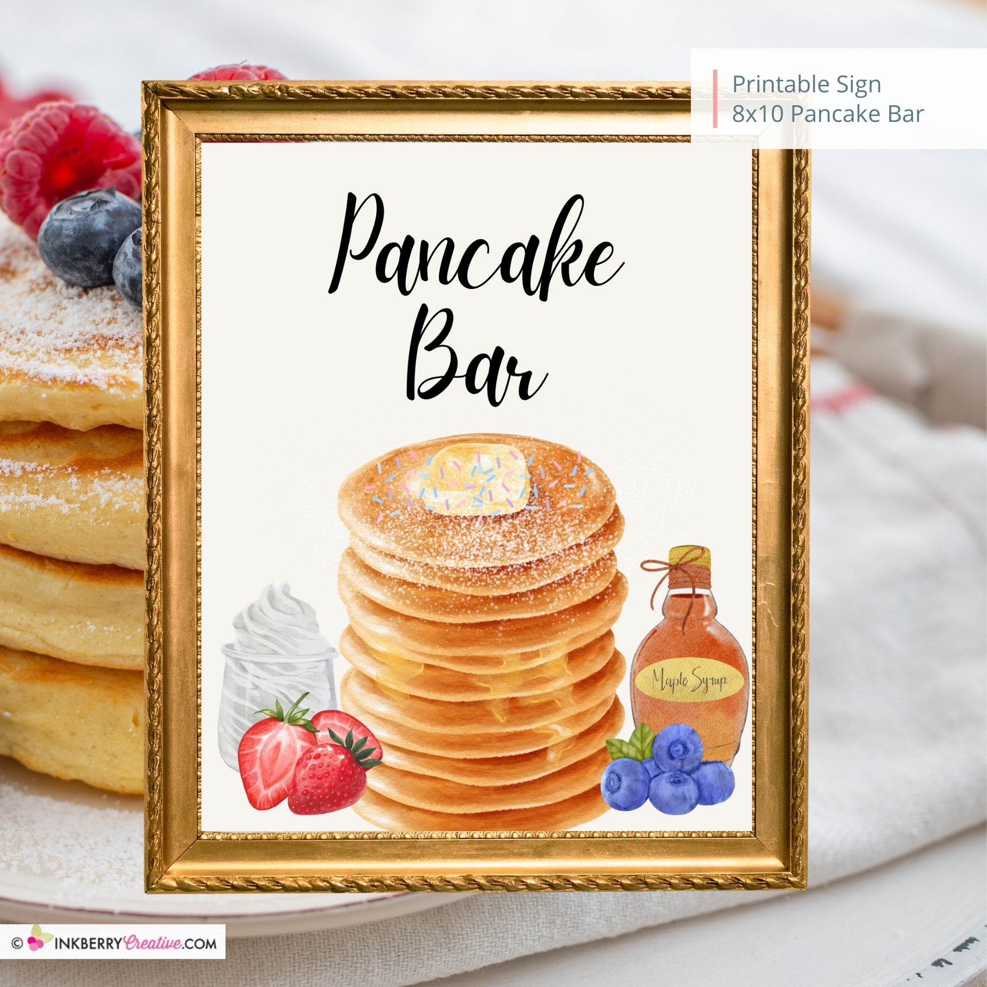 Pancake Bar Printable Sign, Wedding Sign, Bridal Baby Shower Birthday Party Pancake PJs Bar Sign 8x10, PDF, Instant Download, Digital File