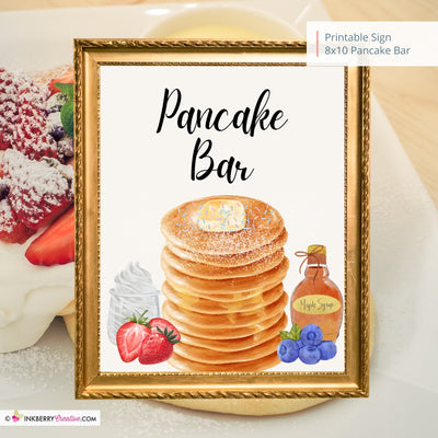 Pancake Bar Printable Sign, Wedding Sign, Bridal Baby Shower Birthday Party Pancake PJs Bar Sign 8x10, PDF, Instant Download, Digital File