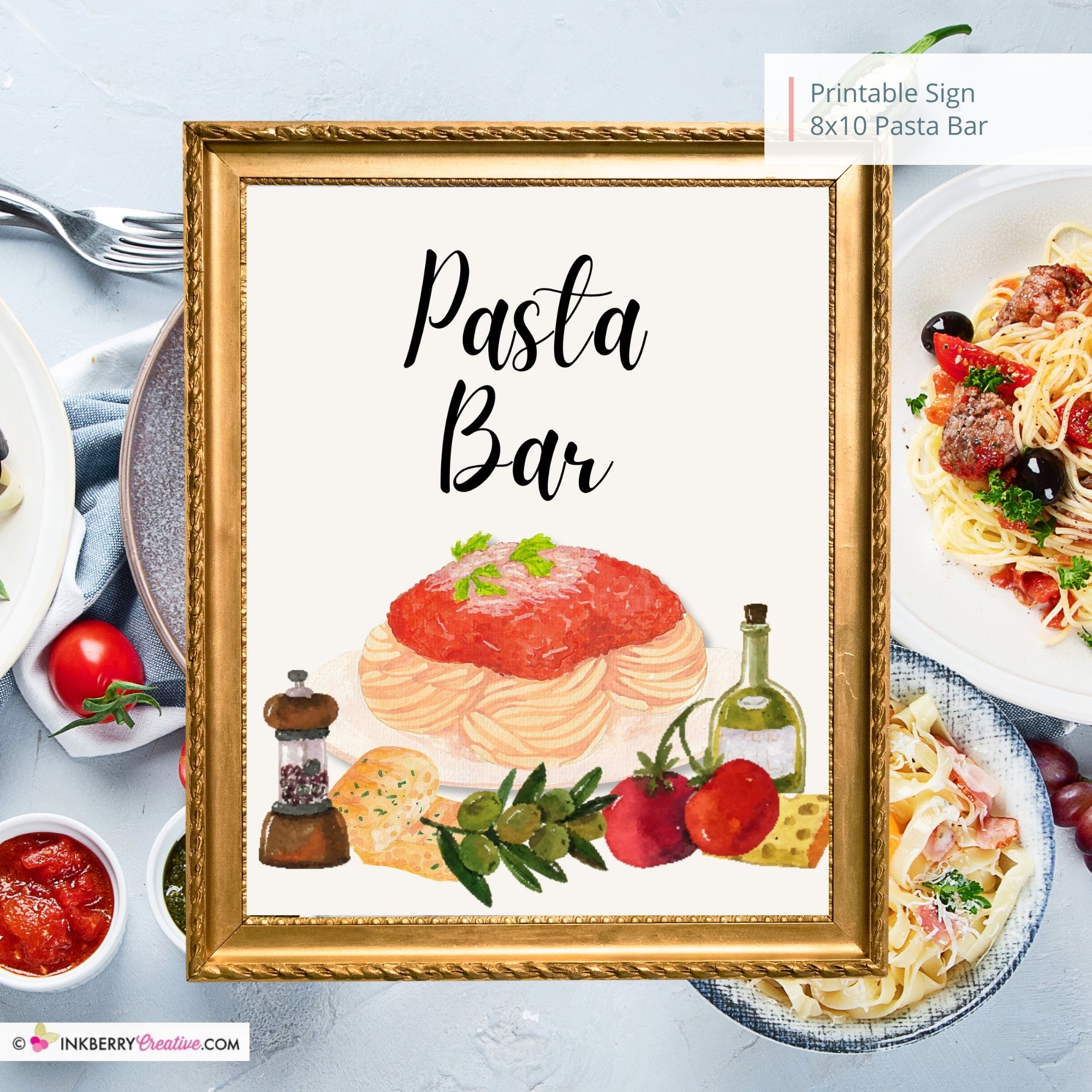 Pasta Bar Printable Sign, Wedding Sign, Bridal Baby Shower Birthday Party Pasta Bar Sign 8x10, PDF, Instant Download, Digital File