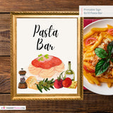 Pasta Bar Printable Sign, Wedding Sign, Bridal Baby Shower Birthday Party Pasta Bar Sign 8x10, PDF, Instant Download, Digital File