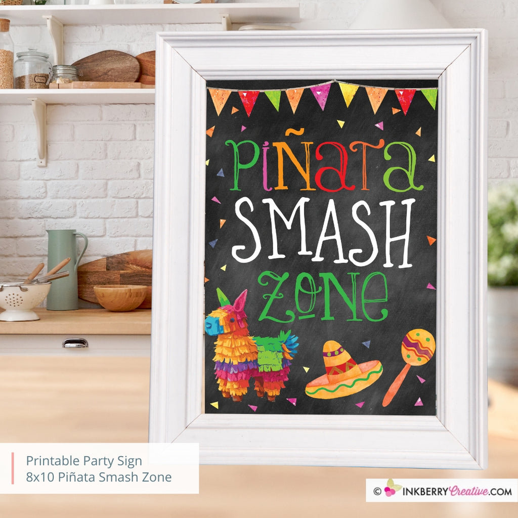 Printable Piñata Smash Zone Sign, Mexican Fiesta, Nacho Taco Birthday Party Sign, 8x10 Instant Download, Piñata Print, Digital File