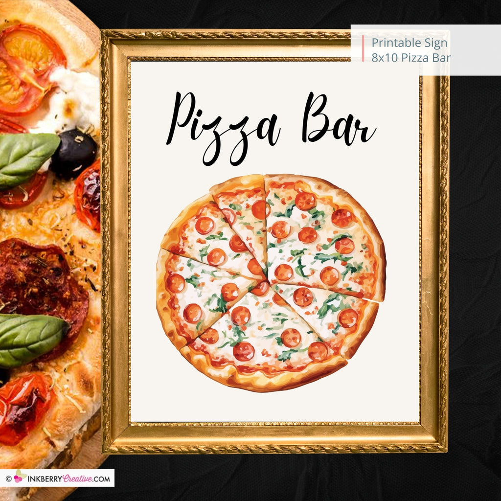Pizza Bar Printable Sign, Wedding Sign, Bridal Baby Shower Birthday Party Pizza Bar Sign 8x10, PDF, Instant Download, Digital File