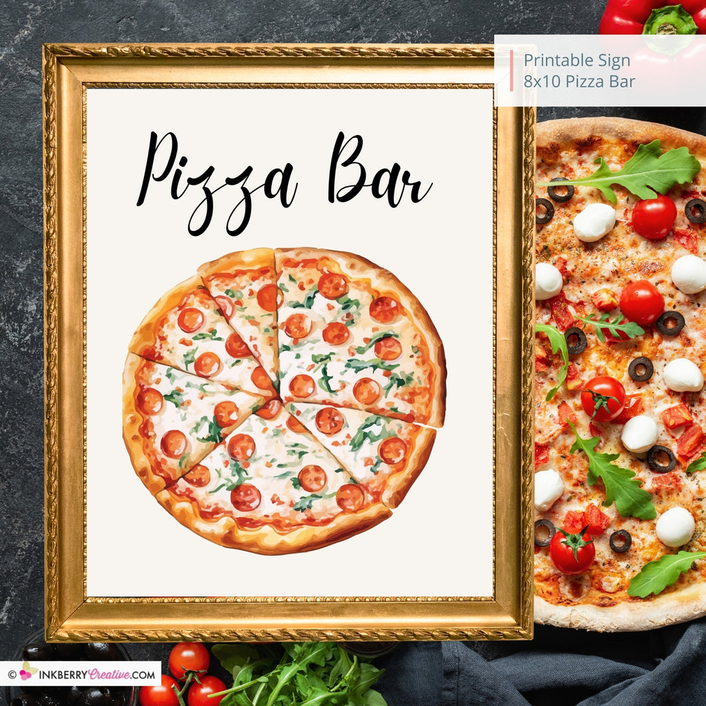 Pizza Bar Printable Sign, Wedding Sign, Bridal Baby Shower Birthday Party Pizza Bar Sign 8x10, PDF, Instant Download, Digital File