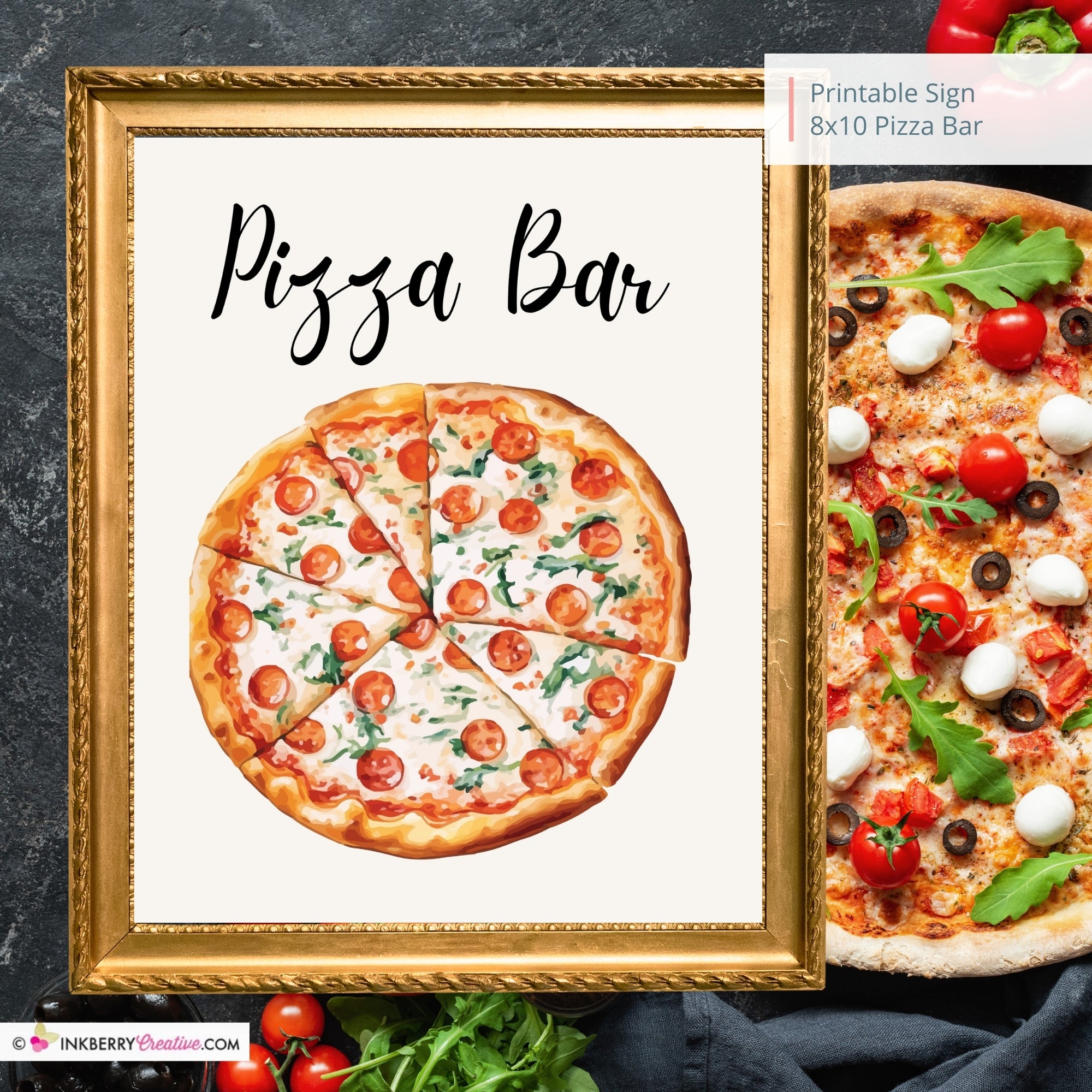 Pizza Bar Printable Sign, Wedding Sign, Bridal Baby Shower Birthday Party Pizza Bar Sign 8x10, PDF, Instant Download, Digital File