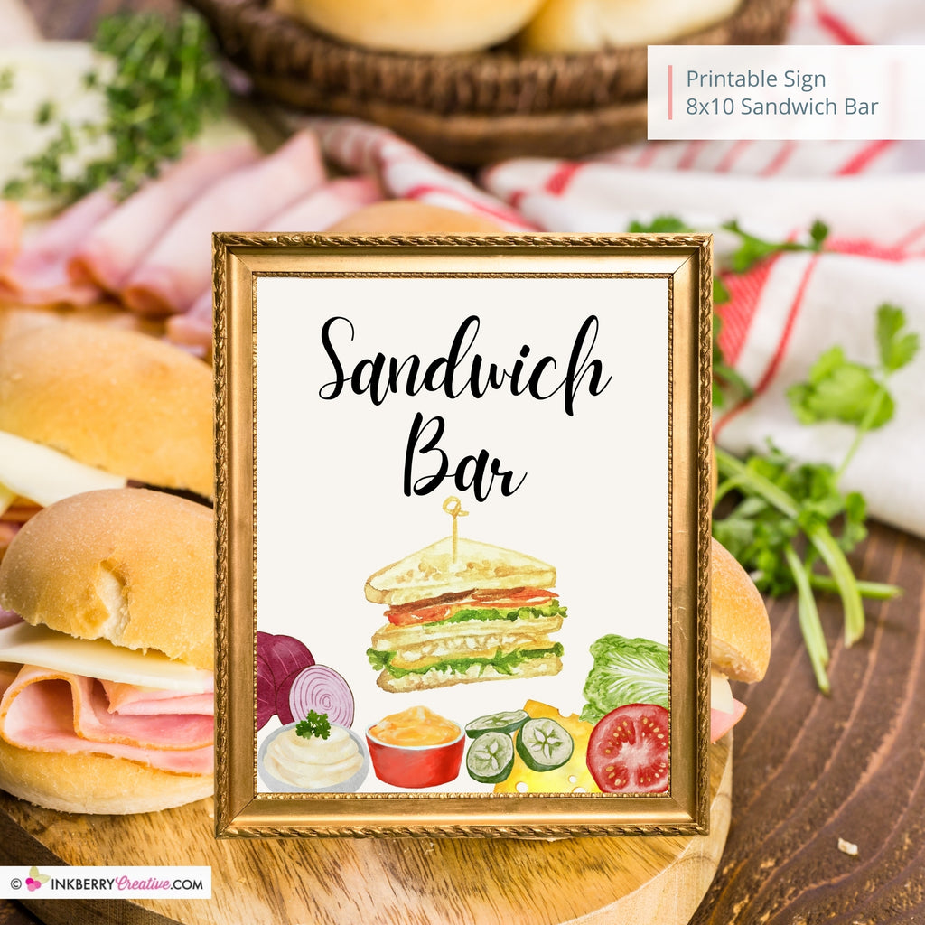 Sandwich Bar Printable Sign, Wedding Sign, Bridal Baby Shower Birthday Party Sandwich Bar Sign 8x10, PDF, Instant Download, Digital File