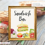 Sandwich Bar Printable Sign, Wedding Sign, Bridal Baby Shower Birthday Party Sandwich Bar Sign 8x10, PDF, Instant Download, Digital File