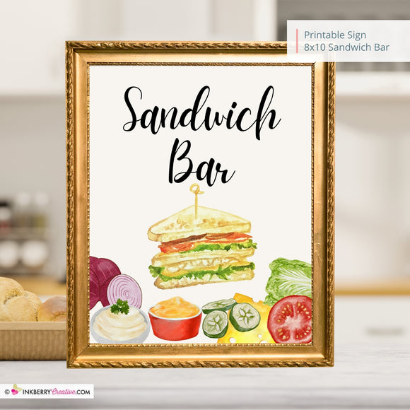 Sandwich Bar Printable Sign, Wedding Sign, Bridal Baby Shower Birthday Party Sandwich Bar Sign 8x10, PDF, Instant Download, Digital File
