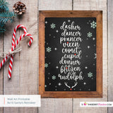 Santa's Reindeer Names Christmas 8x10 Sign (Chalkboard), JPEG, Instant Download, Digital File