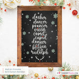 Santa's Reindeer Names Christmas 8x10 Sign (Chalkboard), JPEG, Instant Download, Digital File