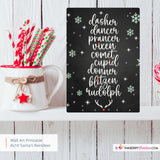 Santa's Reindeer Names Christmas 8x10 Sign (Chalkboard), JPEG, Instant Download, Digital File