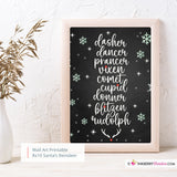 Santa's Reindeer Names Christmas 8x10 Sign (Chalkboard), JPEG, Instant Download, Digital File