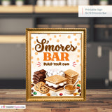 S'mores Bar Sign, Build Your Own Smores Printable, Fall Party Food Station, Bonfire Party Sign, Camping Party Decor, Instant Download 8x10