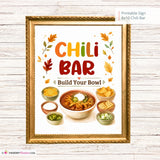 Chili Bar Sign, Build Your Own Chili Bowl Printable, Fall Party Food Station, Football Tailgate Party Sign, Instant Download 8x10