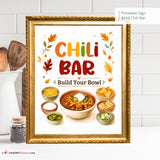 Chili Bar Sign, Build Your Own Chili Bowl Printable, Fall Party Food Station, Football Tailgate Party Sign, Instant Download 8x10