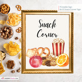 Snack Corner Printable Sign, Wedding Sign, Bridal Baby Shower Birthday Party Snack Corner Sign 8x10, PDF, Instant Download, Digital File