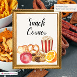 Snack Corner Printable Sign, Wedding Sign, Bridal Baby Shower Birthday Party Snack Corner Sign 8x10, PDF, Instant Download, Digital File