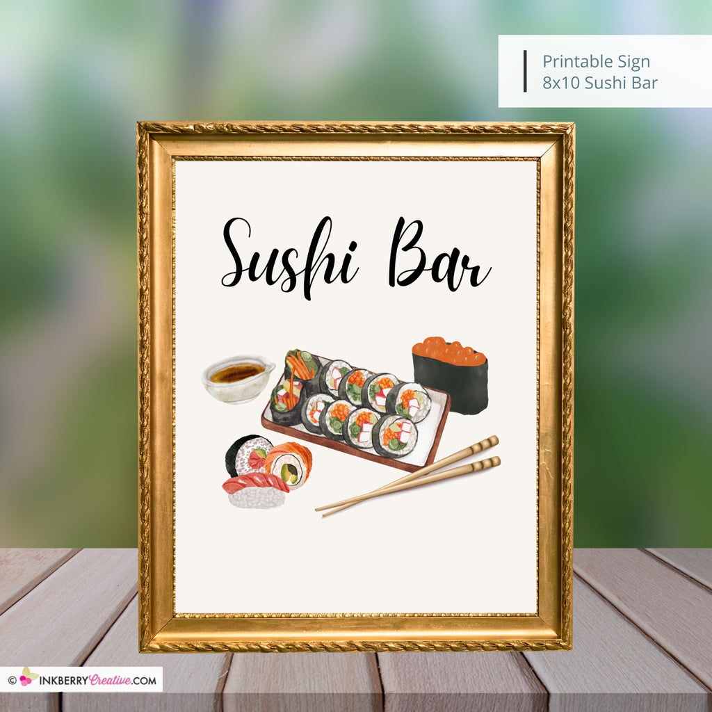 Sushi Bar Printable Sign, Kitchen, Food, Wedding Sign, Party Sign, Event Sign,  8x10 Instant Download, Digital File