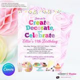 Create, Decorate, Celebrate - Cookies Cupcakes Birthday Party Invitation - Printable, Edit in Canva
